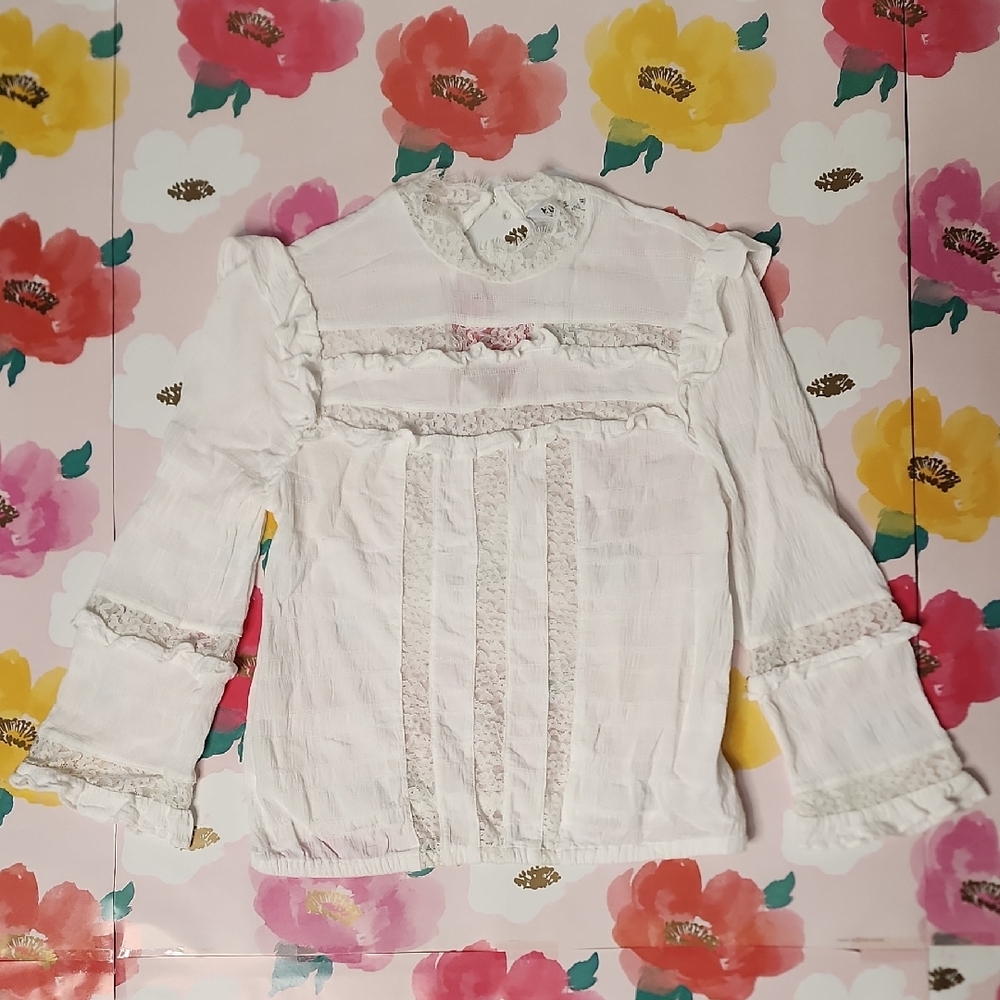 Express Ruffle Lace Blouse White Xs